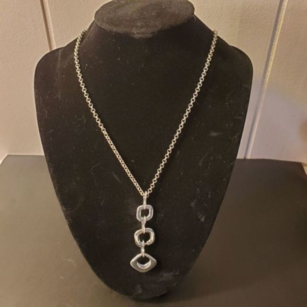 Trifari Silver Tone‎ Necklace Triple Shape Pendant Signed